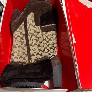 Coach Brown and Tan Heeled Boots and purse